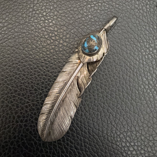 goro's | Silver Top Feather with Natural Turquoise (Left) (XL) / Old Design / Special Made / Very Rare / Handmade by Goro Takahashi