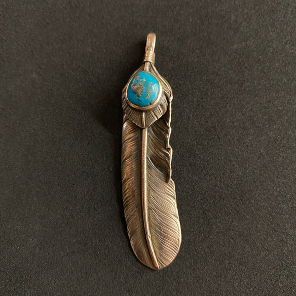 goro's | Silver Top Feather with Natural Turquoise (Left) (XL) / Old Design / Special Made / Very Rare / Handmade by Goro Takahashi