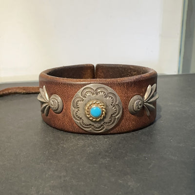 goros DELTAone International Leather Bracelet with GC24 and Gold Rope Turquoise Dark Brown 45805b 1