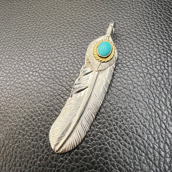 goro's | Silver Top Gold Rope Turquoise Feather (Right) (XL) / Brand New **Emerald Green Turquoise