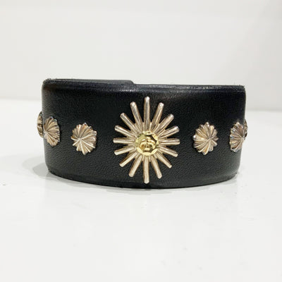 goros DELTAone International Leather Bracelet with Sea Urchin Concho and K18 Gold Black 30483h 1