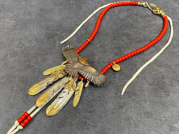 goros eagle and feathers setup with red beads