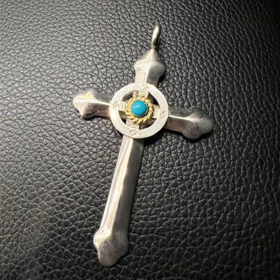 goros DELTAone International Silver Wheel Cross with Gold Rope Turquoise 48099a 1