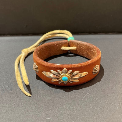 goros DELTAone International Leather Bracelet with GC24 Concho and Gold Rope Turquoise Saddle 54624b 1