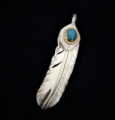 goros DELTAone International Silver Top Gold Rope Turquoise Feather Right XL 44322b 1