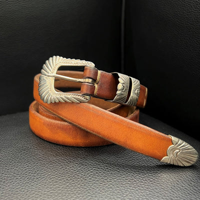 goros DELTAone International Leather Belt with Four Metal Saddle X00081 1