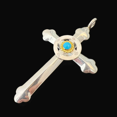 goros DELTAone International Silver Wheel Cross with Gold Rope Turquoise 63661h 1