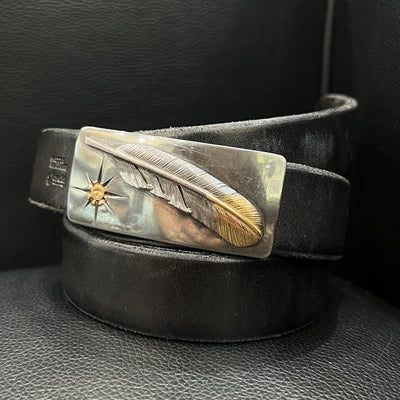 goros DELTAone International 3cm Fixed Gold Tip Feather Belt Black 69924a 1