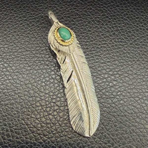 goro's | Silver Top Gold Rope Turquoise Feather (Right) (XL) / New Design / Rare **Green Turquoise