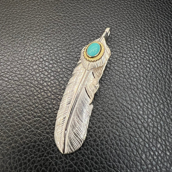 goro's | Silver Top Gold Rope Turquoise Feather (Left) (XL) / Brand New **Emerald Green Turquoise