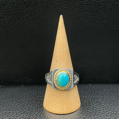 goros DELTAone International Stamp Ring with Gold Rope Turquoise Size 21 71976a 1