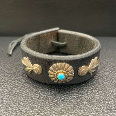 goros DELTAone International Leather Bracelet with Half GC24 Concho and Gold Rope Turquoise Concho Black 35742a 1