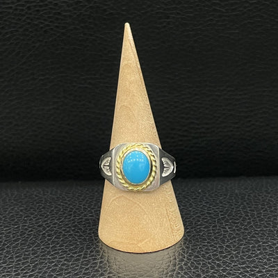 goros Stamp Ring with Gold Rope Turquoise Size 19 59235a 1