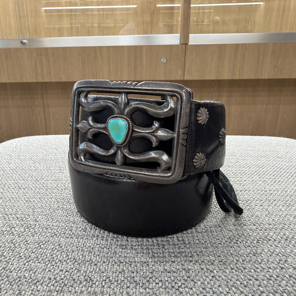 goro's | 4cm Movable Buckle Belt (Black) / Special Made / Rare  **Natural Turquoise **SIZE  84.5/87/89.5cm