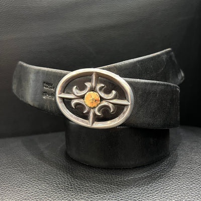 goros DELTAone International 35cm Movable Buckle Belt with Windmill Concho and K18 Gold Black size 81835m 71500a 1