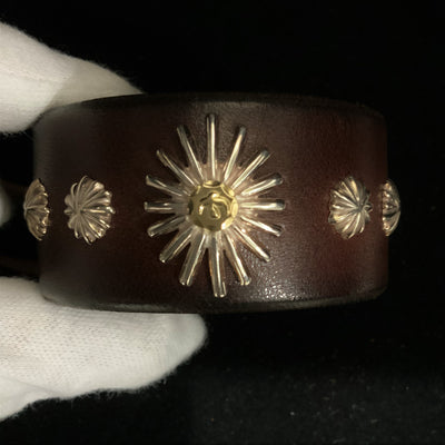 goros DELTAone International Leather Bracelet with Sea Urchin Concho and K18 Gold Dark Brown 47599 1