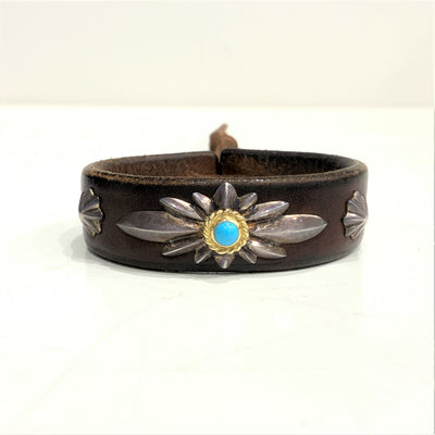 goros Leather Bracelet with GC24 Concho and Gold Rope Turquoise Dark Brown 28564 53972a 1