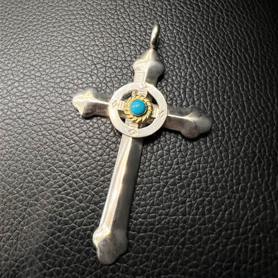 goros Silver Wheel Cross with Gold Rope Turquoise 23368 48099a 1