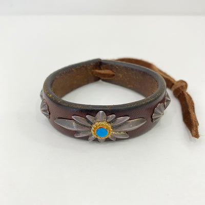 goros Leather Bracelet with GC24 Concho and Gold Rope Turquoise Dark Brown 24019 47515 