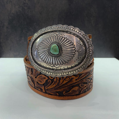 goros Original Design Carved Belt with Natural Turquoise 24094 40441h 1