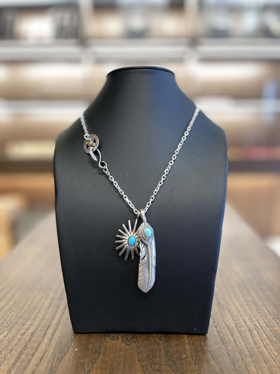 goros Silver Top Silver Rope Turquoise Feather with Sea Urchin with Turquoise Pendant 1 1